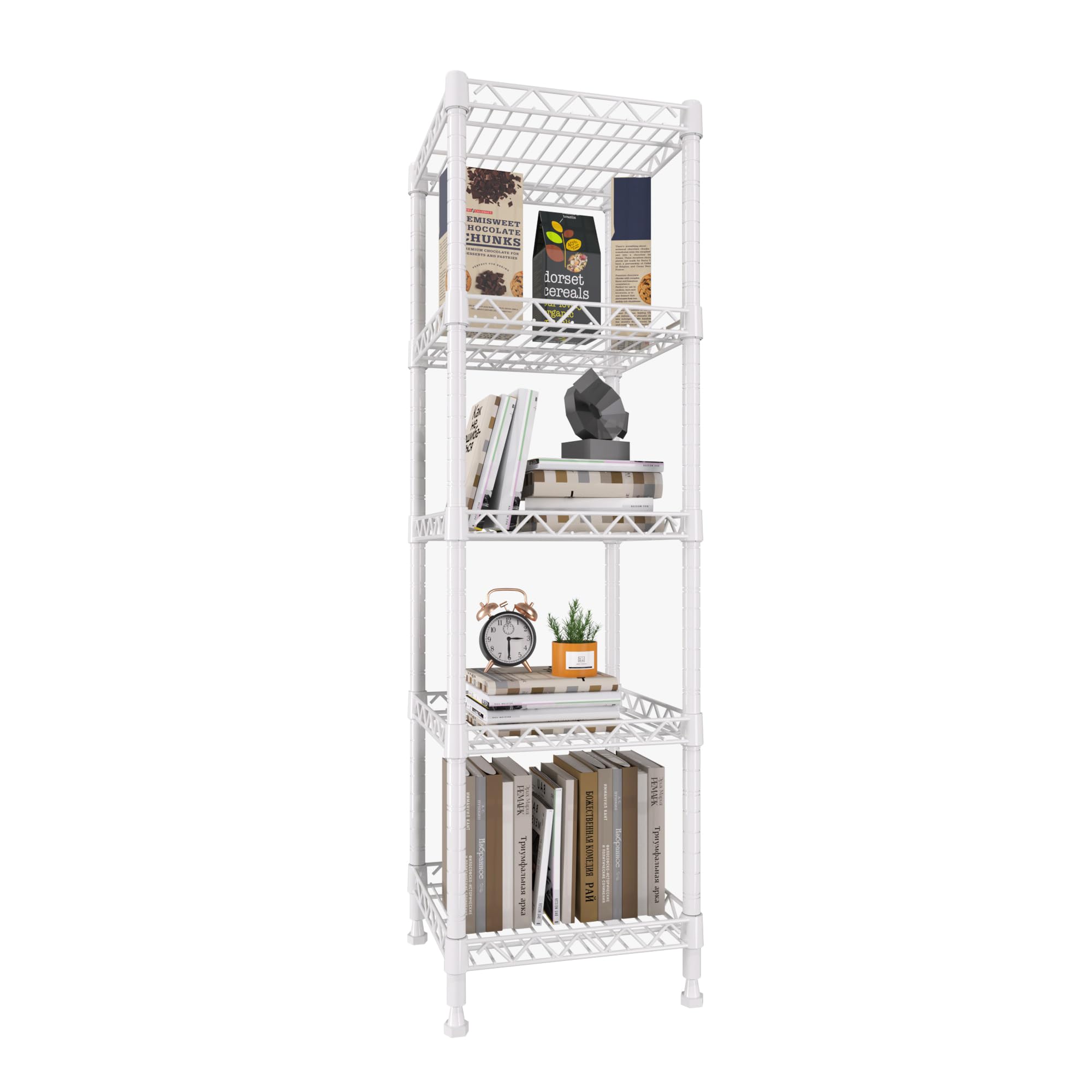 GIOTORENT front view fully assembled showing slim footprint and five tiers