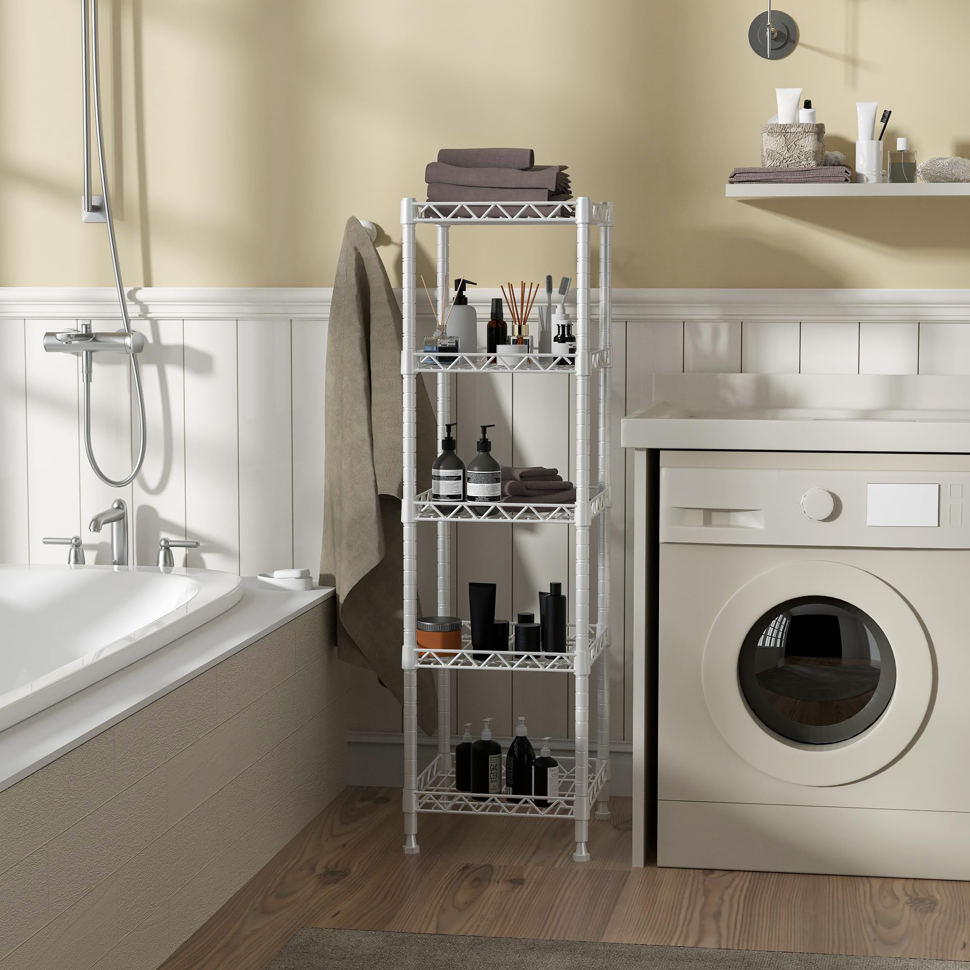 GIOTORENT lifestyle bathroom organization displaying tidy toiletries storage