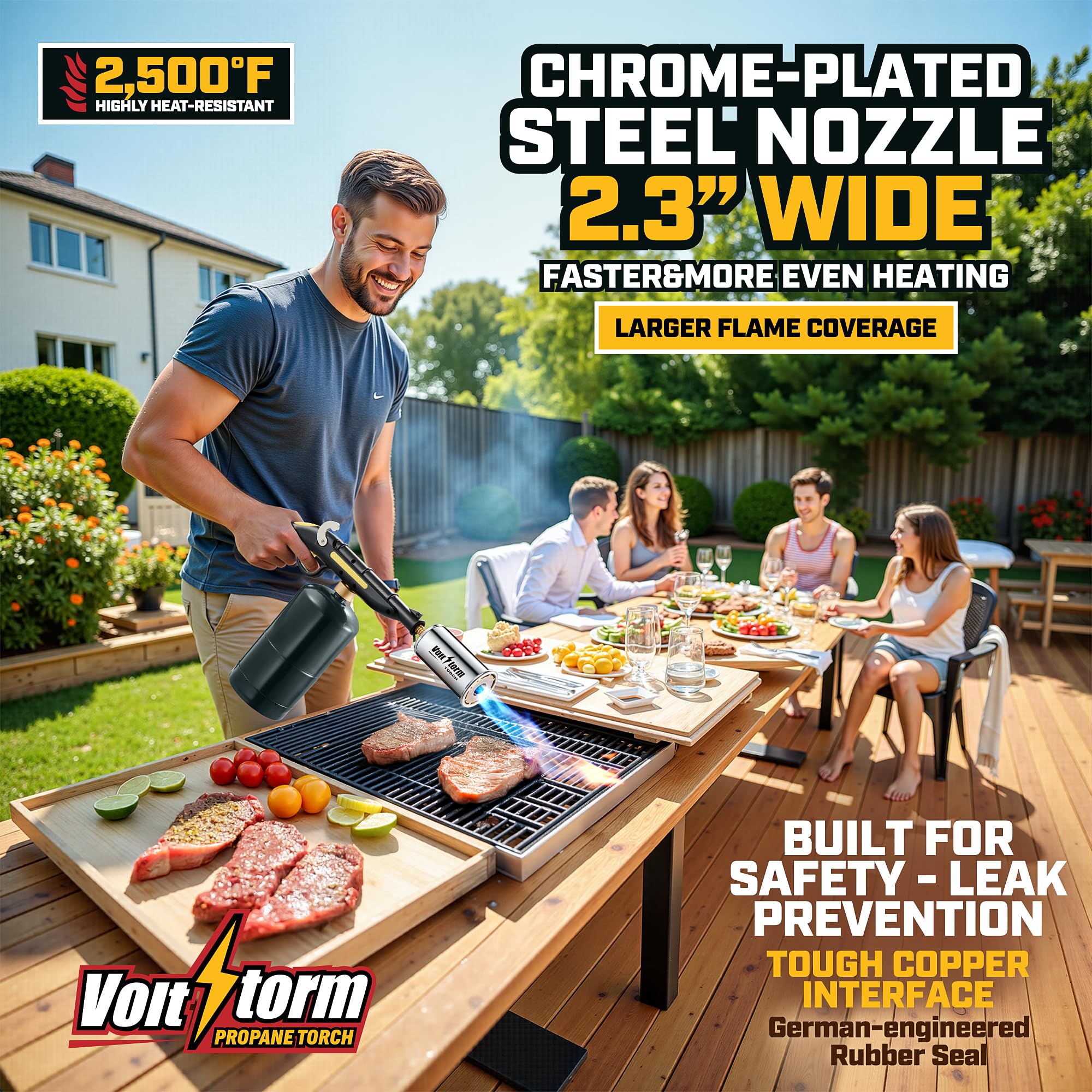 Gioventù torch searing steak, precise high heat for professional browning