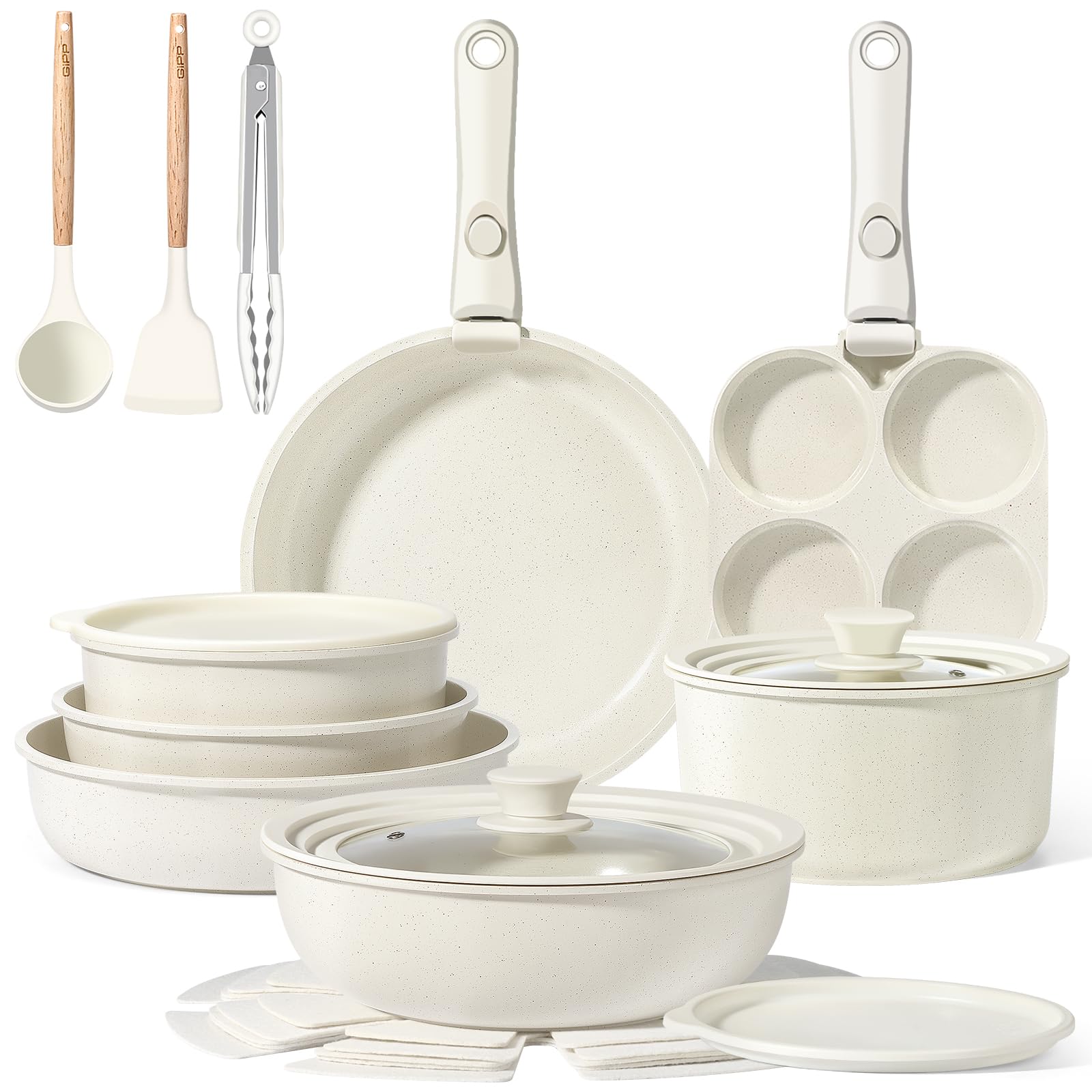 GiPP front view of full 21-piece set showing pans lids and accessories for complete kitchen setup