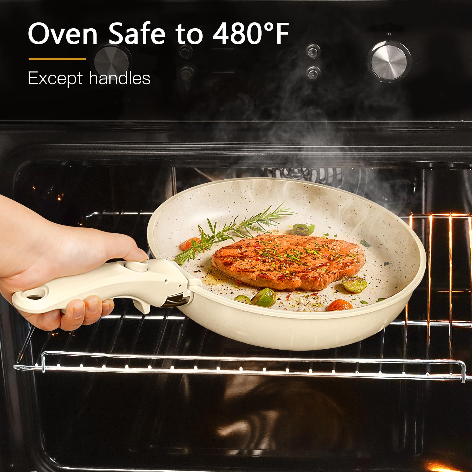 GiPP frying pan on an induction cooktop with sautéed vegetables showing fast even heating