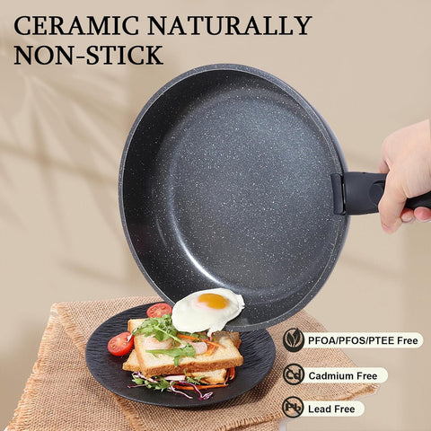 GiPP frying pan with removable handle attached showing safe stovetop cooking