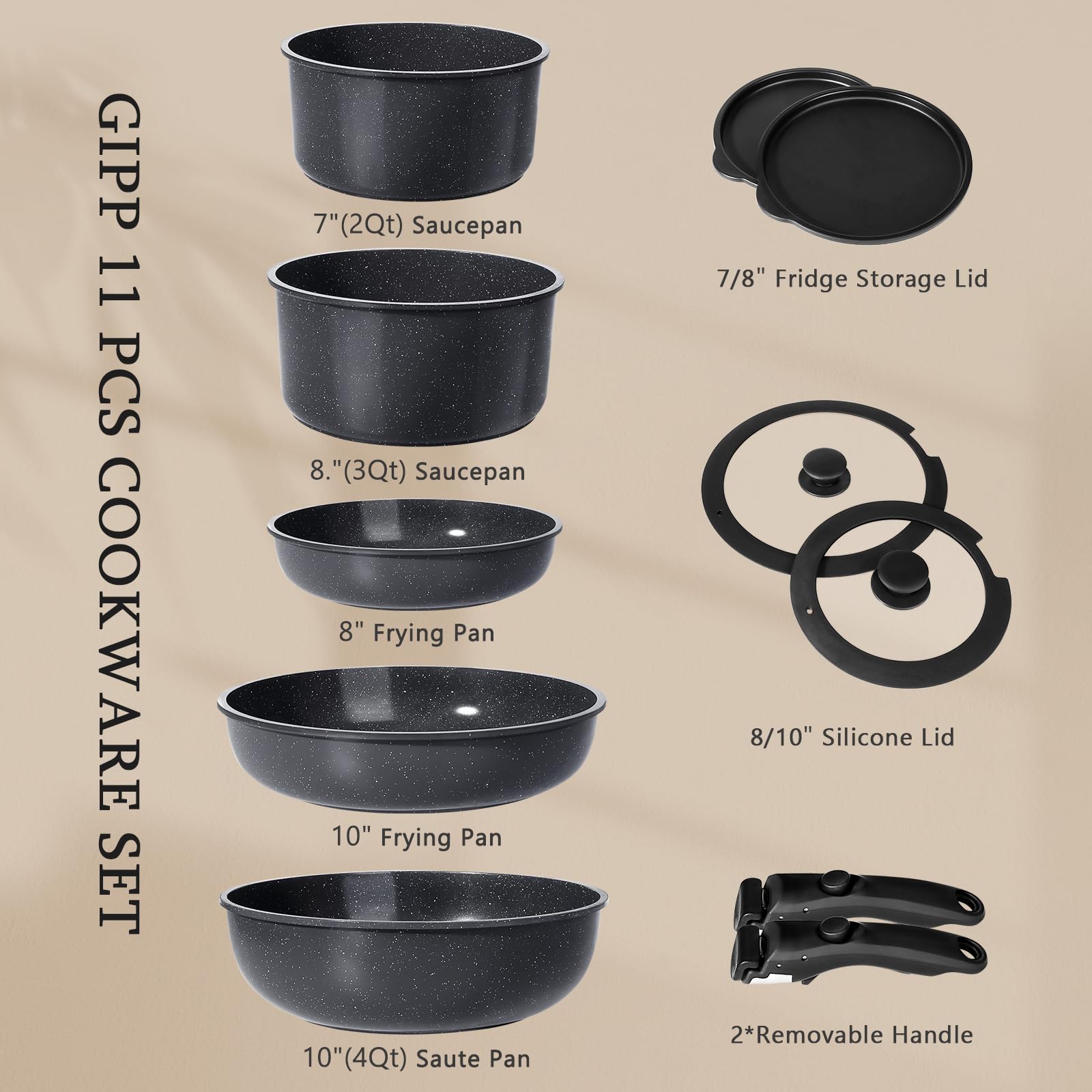 GiPP stacked saucepans without handles showing compact space saving