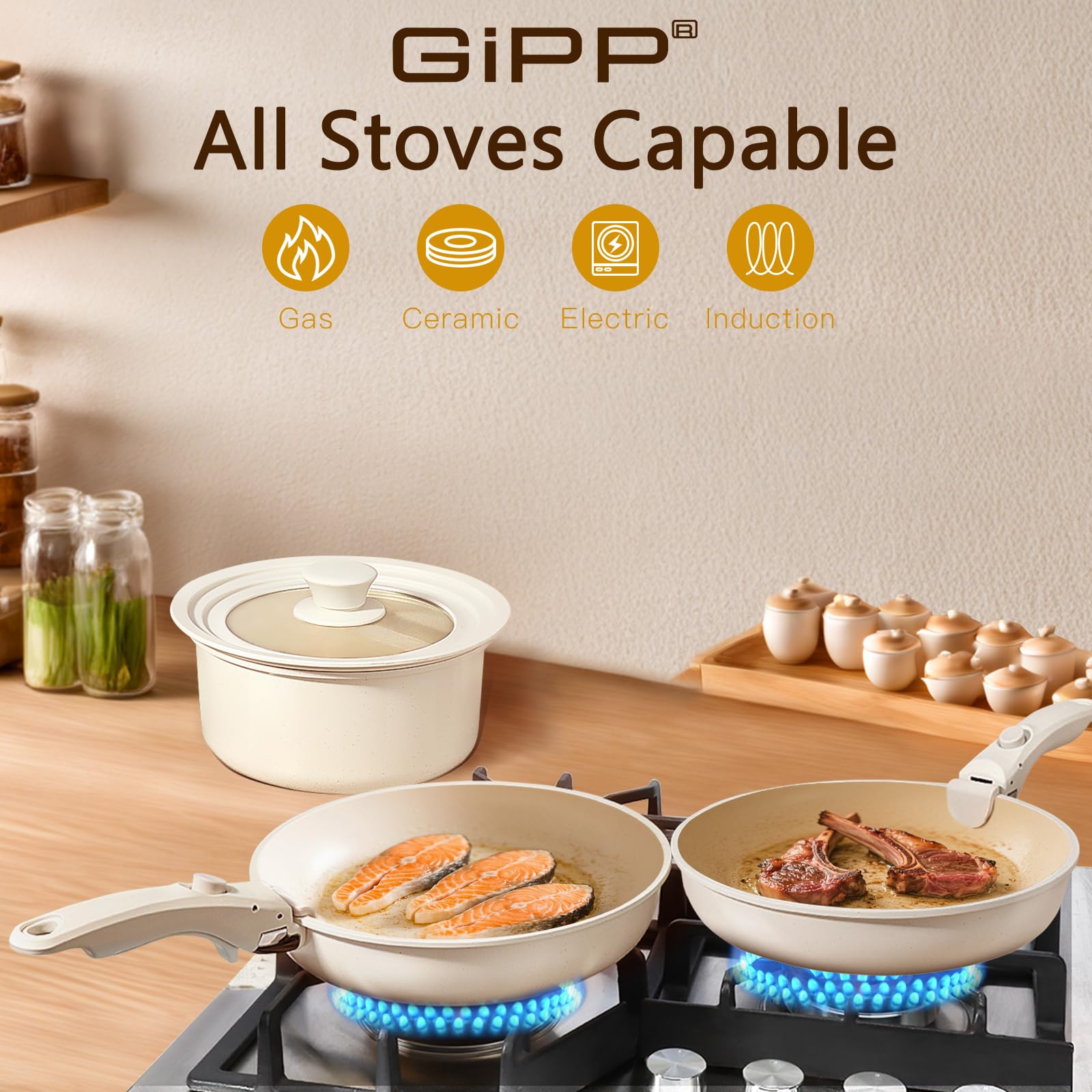 GiPP pans nested together to show space-saving storage benefit for small kitchens