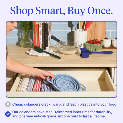 GIR colander collapsed flat inside drawer benefit space-saving storage