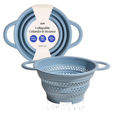 GIR collapsible colander front view showing sturdy rim and handles benefit stability