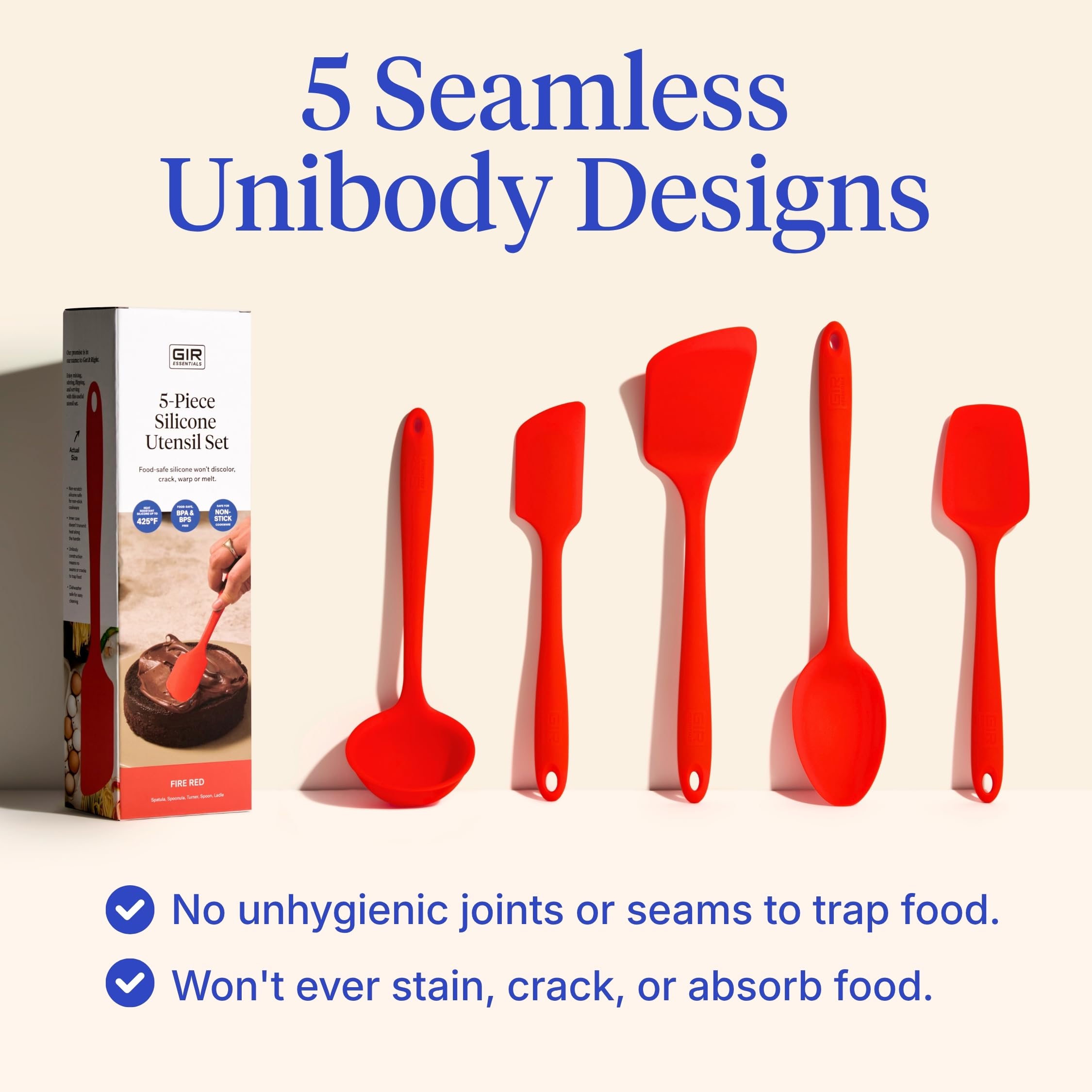 GIR flexible spatula head bent to show scrape efficiency and safe flexibility