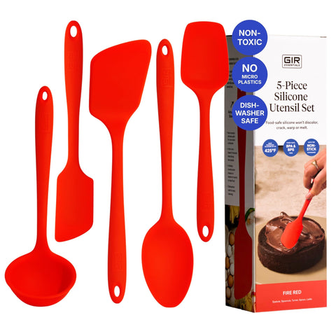 GIR front view of five-piece set showing full utensil range and vibrant fire red finish