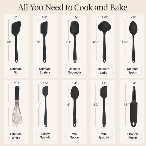 GIR sized comparison of utensils laid flat to show length variety and task versatility