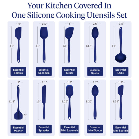 GIR royal blue spatula and spoon in a nonstick pan protecting cookware finish while stirring
