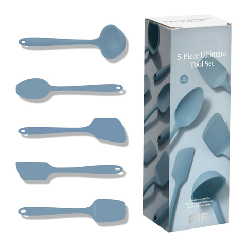 GIR slate 5-piece set front view showing all utensils and compact storage benefit