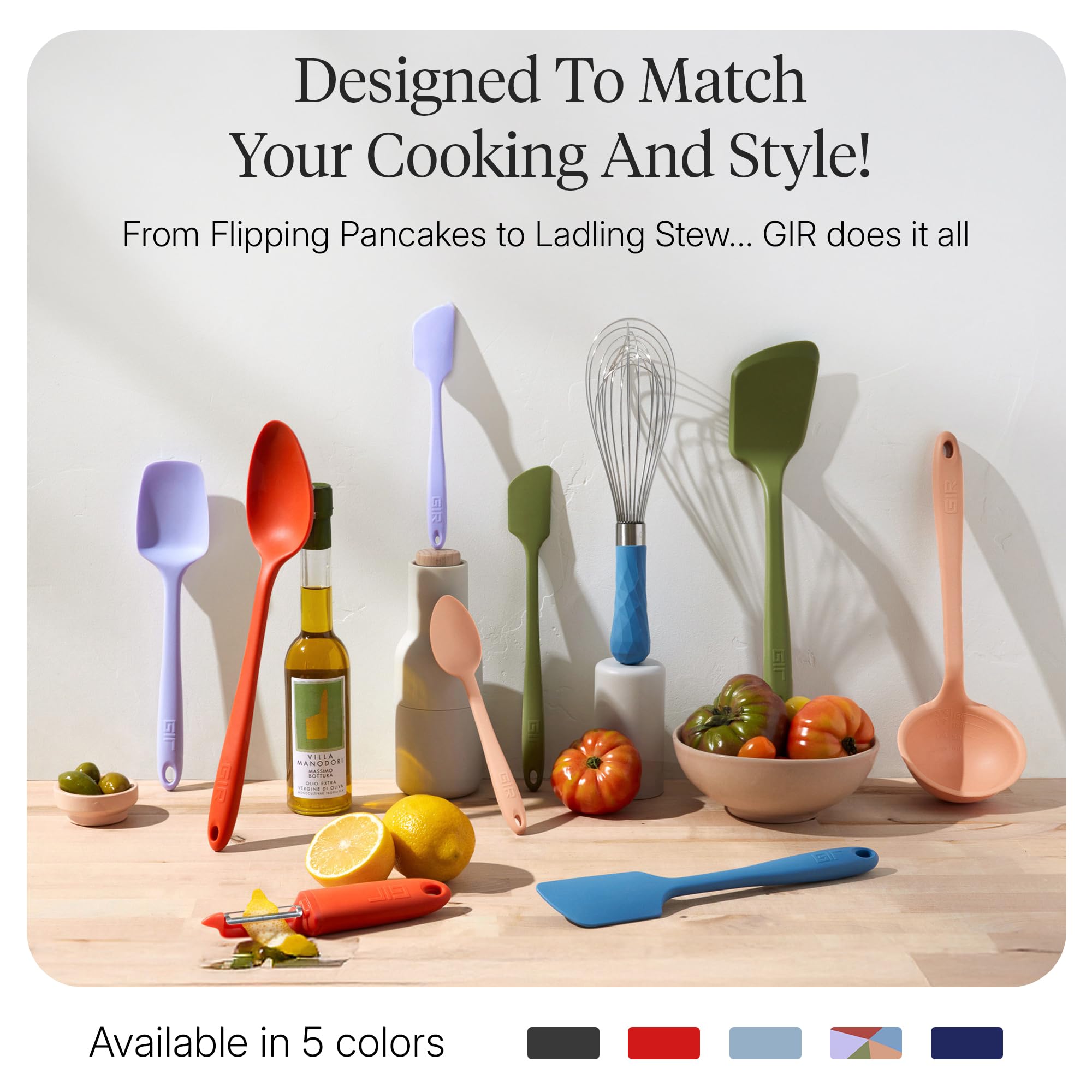 GIR spoonula scraping a mixing bowl for thorough food removal and easy serving