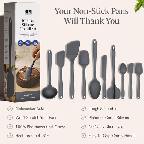 GIR spatula and turner in nonstick pan demonstrating gentle use and scratch protection