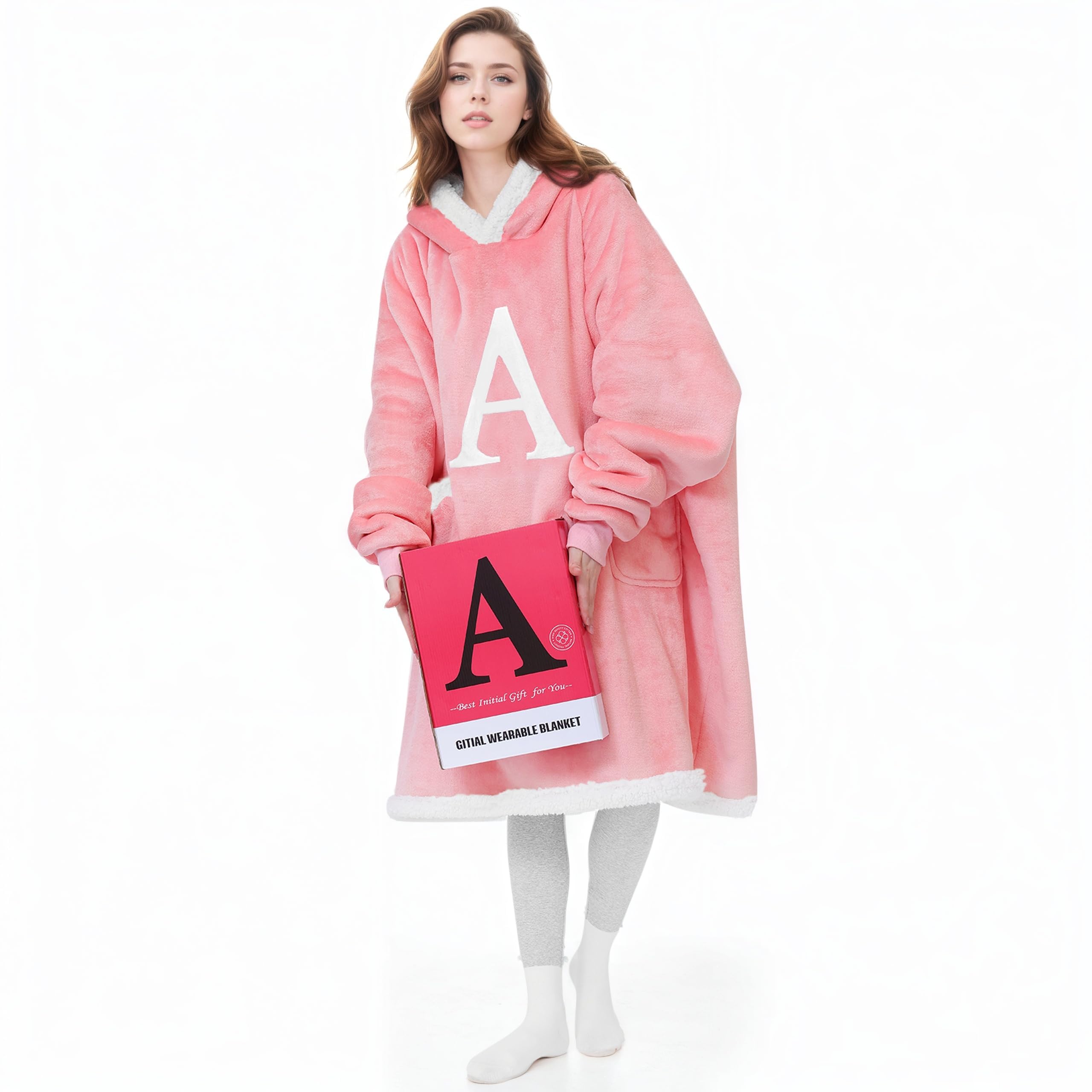 GITIAL wearable blanket hoodie front view shows cozy oversized fit