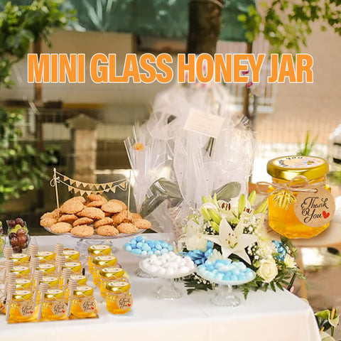 GIVAMEIHF jars filled with honey on rustic table illustrating gift-ready appeal