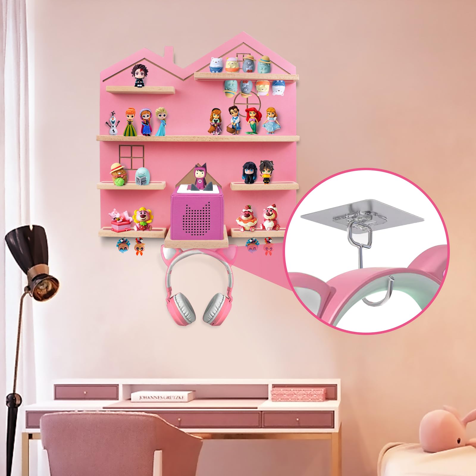 Givilio shelf hook holding speaker, quick-access convenience benefit