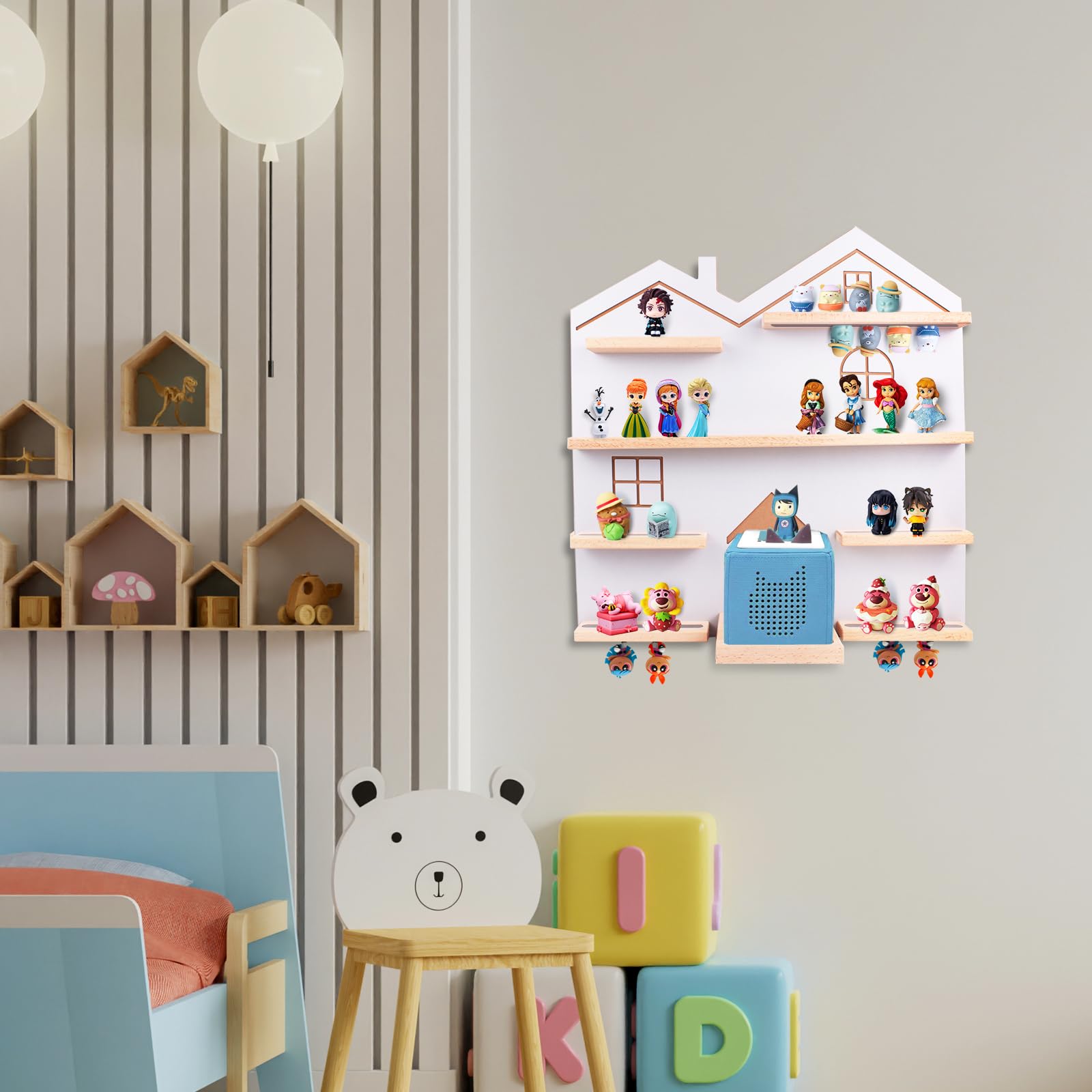 Givilio shelf wall-mounted in nursery showing stylish display and decluttering benefit