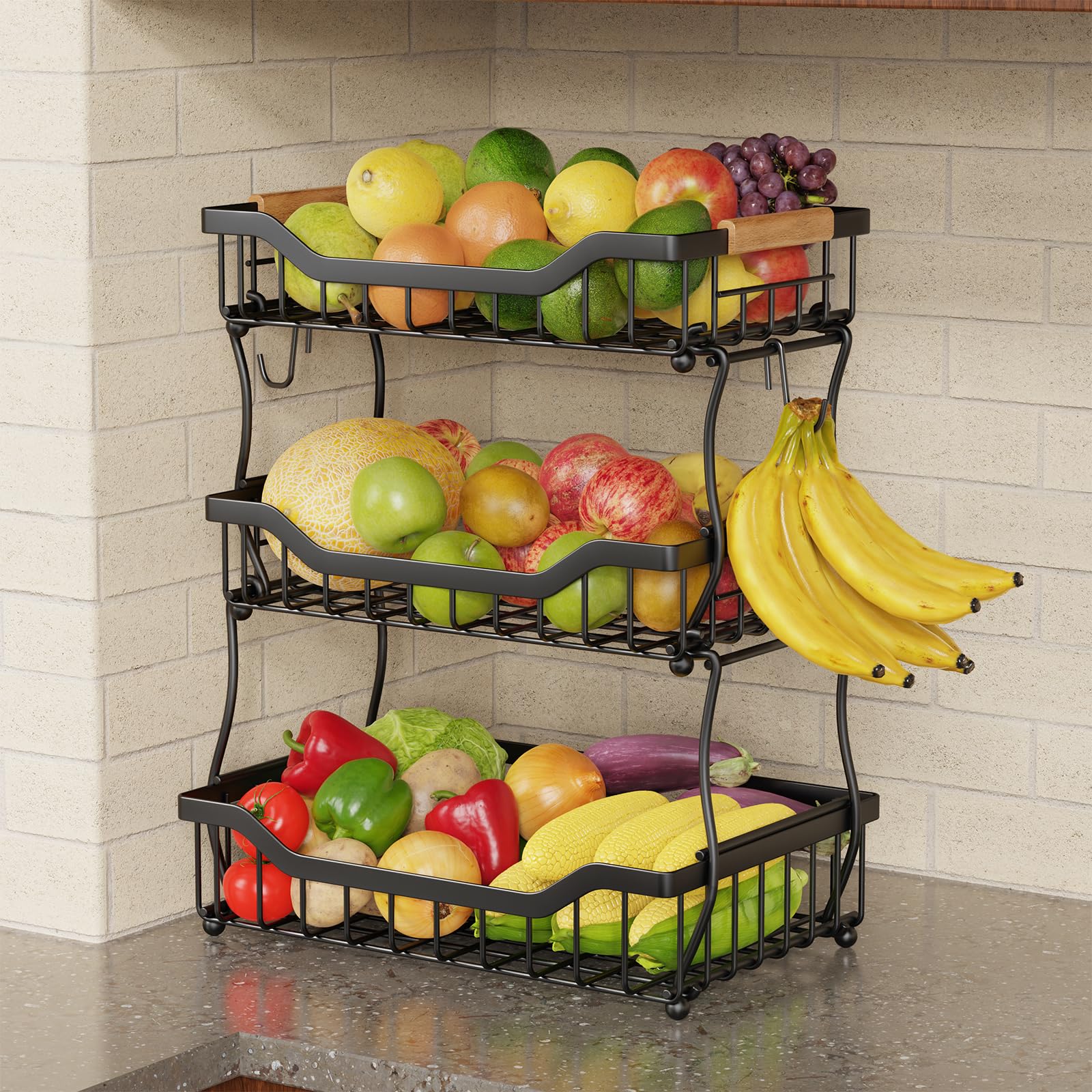 Giwil front view countertop basket showing tidy produce storage benefit