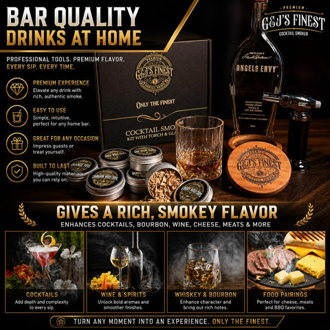 G & J's Finest six wood chip flavors displayed for taste pairing