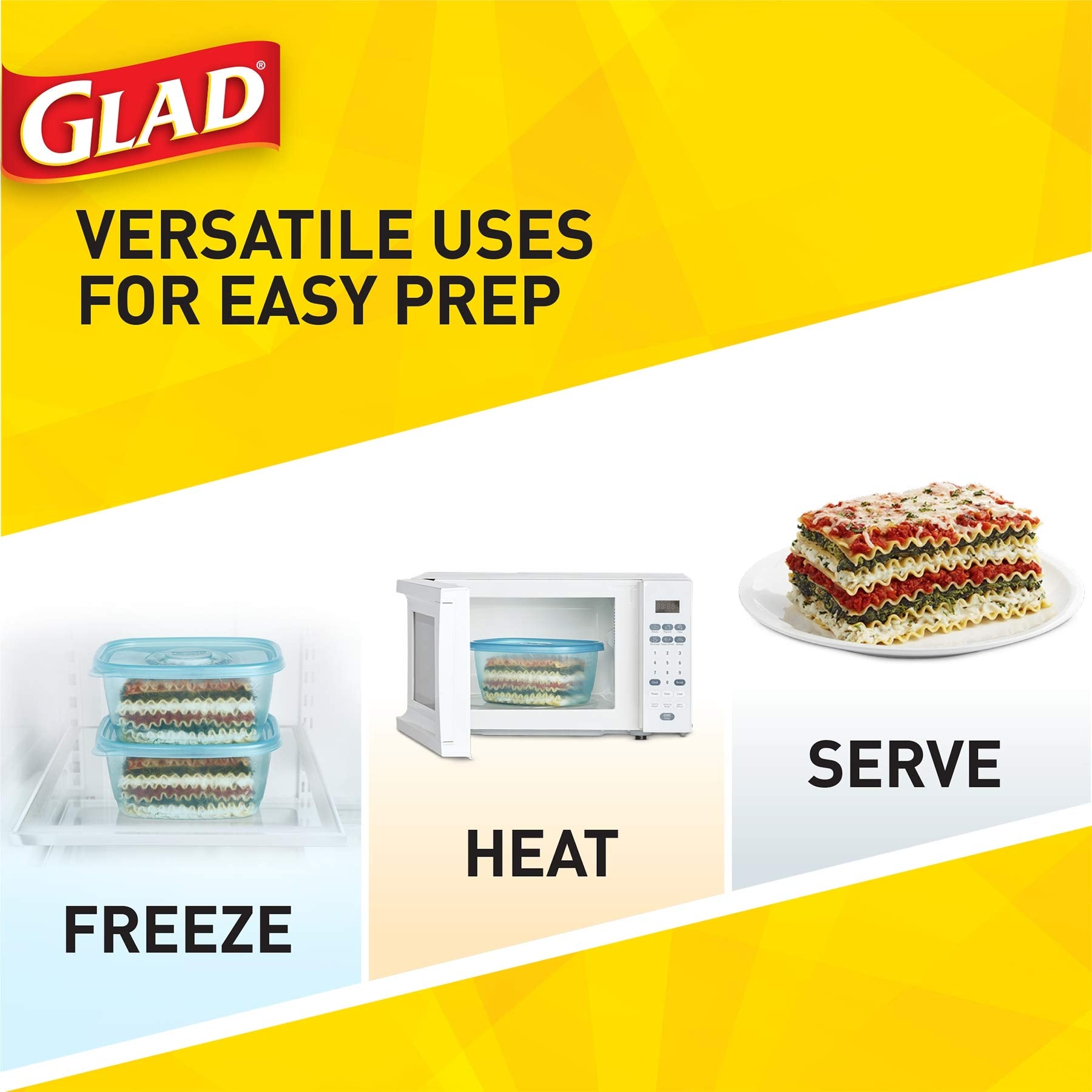 Glad container filled with soup ready to freeze for convenient meals