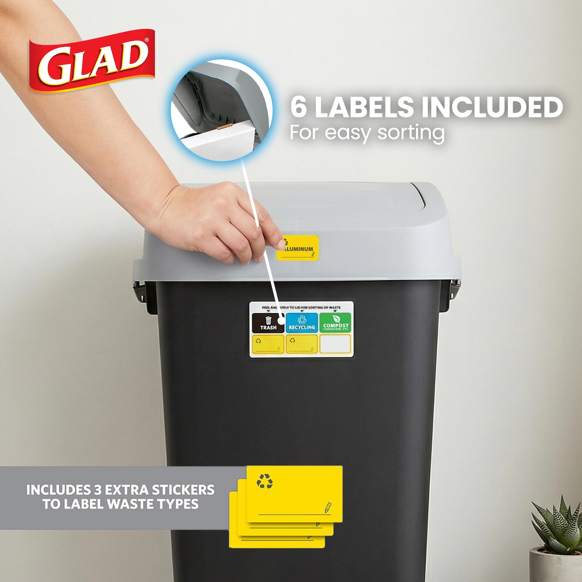 Glad three-bin station placed by kitchen counter illustrating convenient use