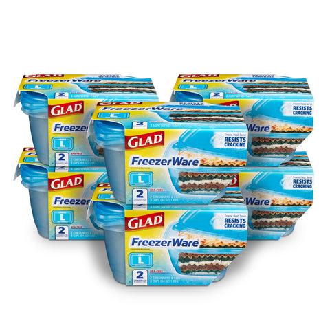 Glad front packaging showing 64 oz large rectangle containers and contents