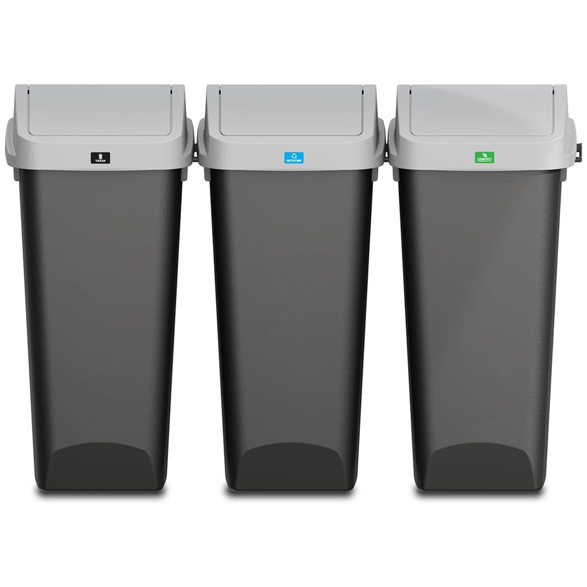 Glad front view of three linked bins showing organized sorting and space saving