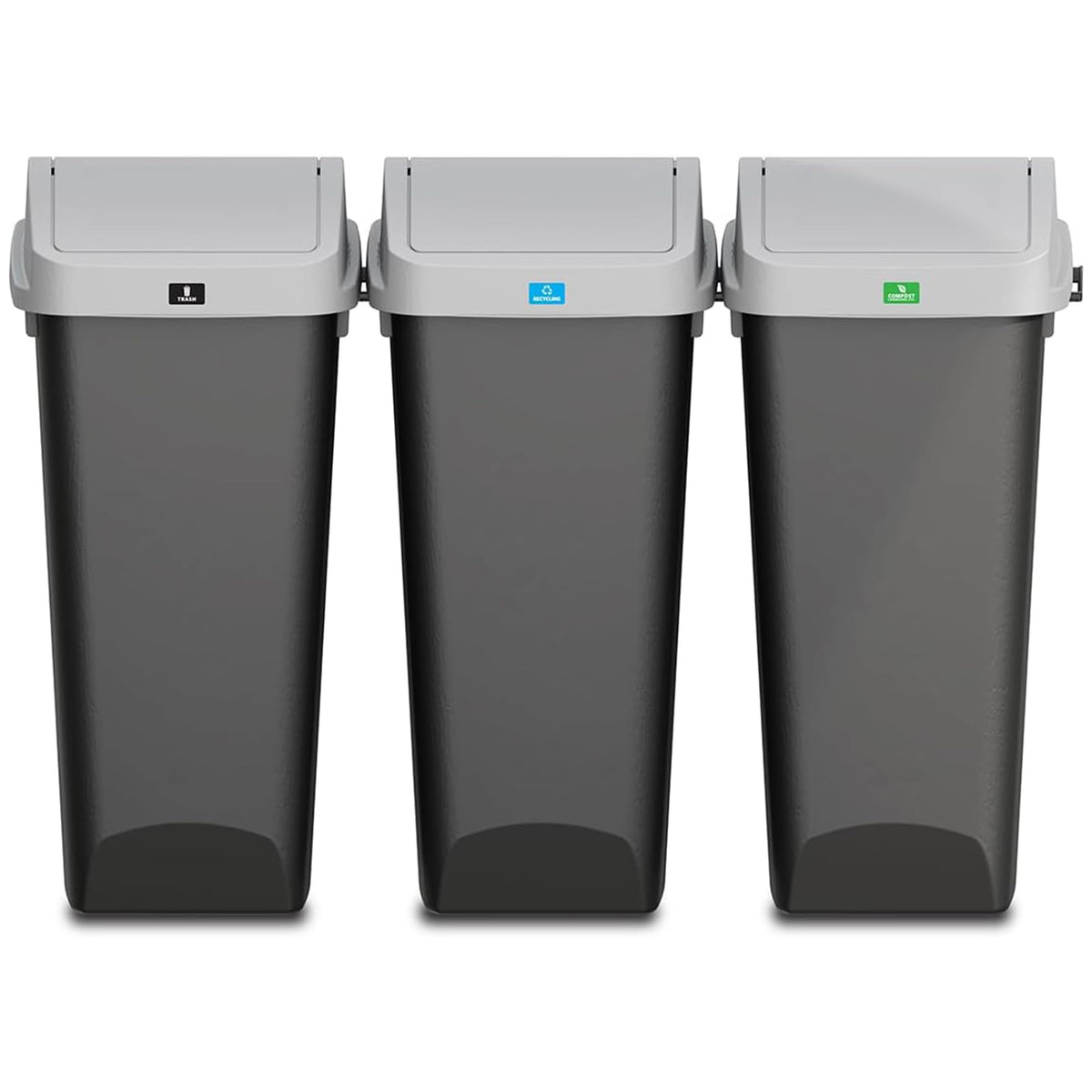 Glad front view of three linked bins showing organized sorting and space saving
