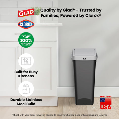Glad comparison with a gallon jug to show 12-gallon bin scale and capacity