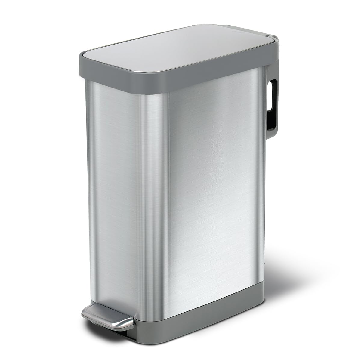 Glad slim trash can front view showcasing narrow design and clean look