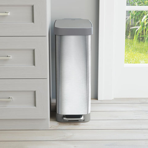 Glad slim trash can internal roll holder storing spare bags for quick change