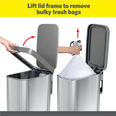 Glad slim trash can pedal being pressed for hygienic hands-free use