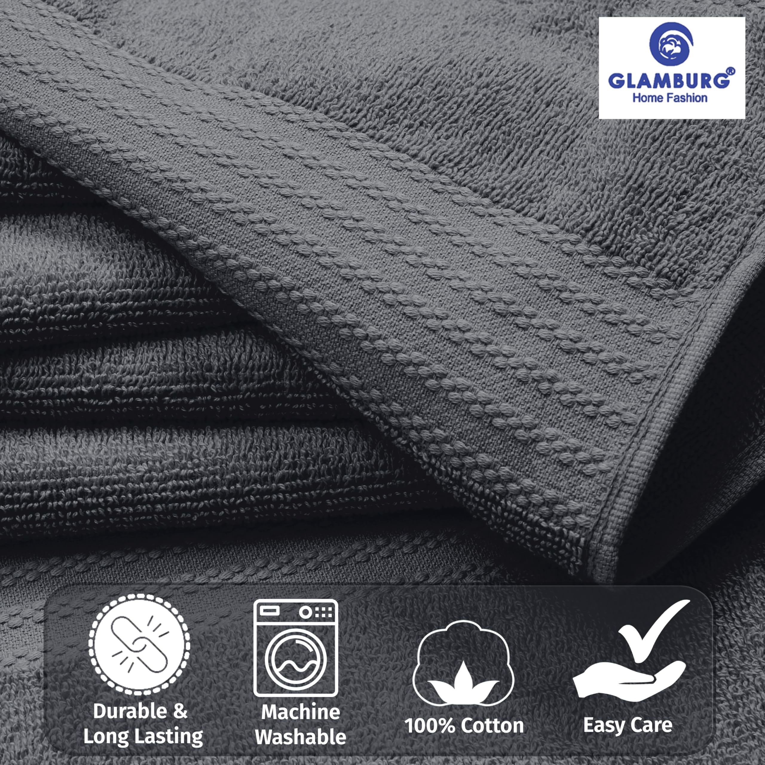 GLAMBURG oversized bath towel spread showing plush texture and absorbency benefit