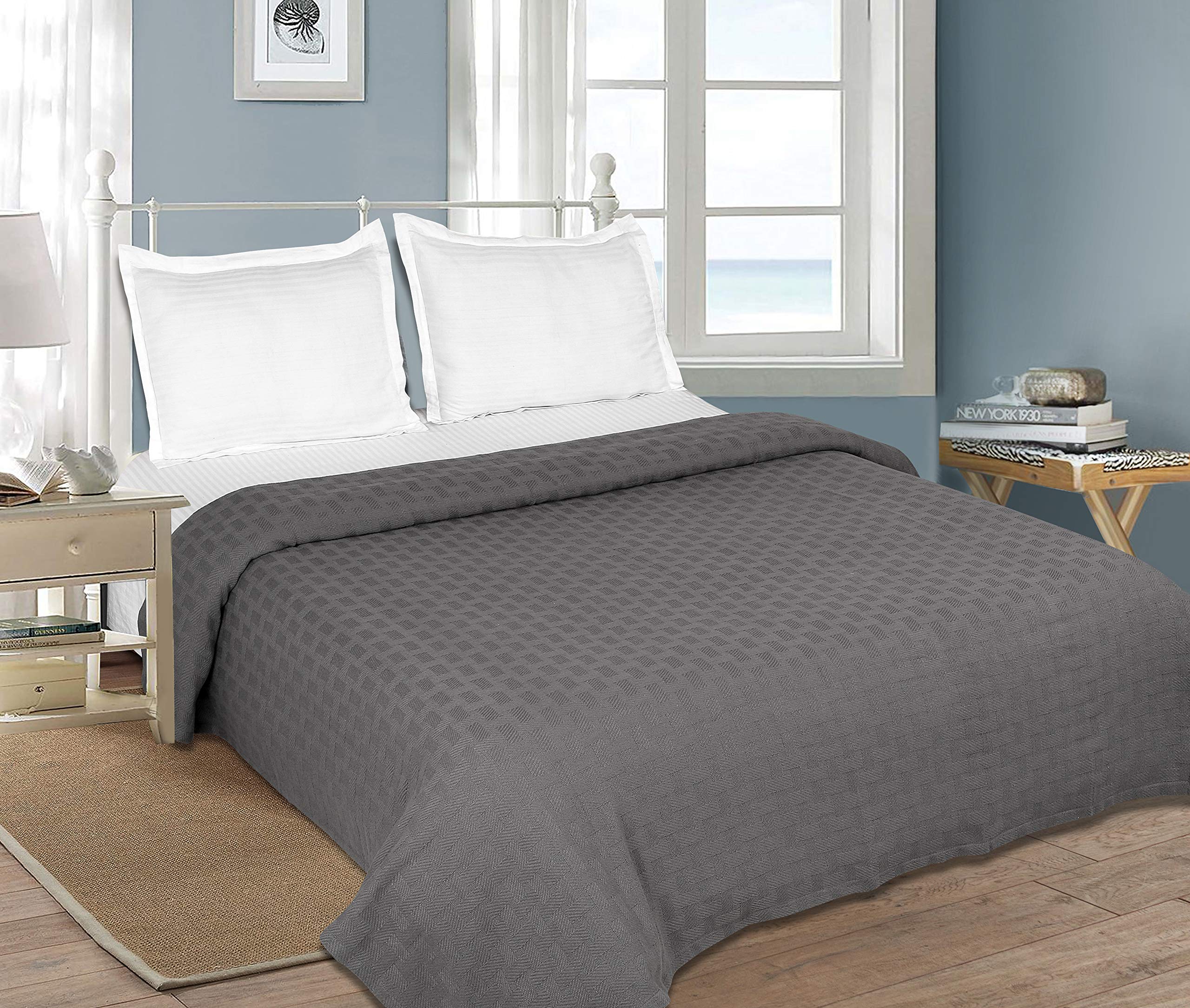 GLAMBURG blanket beside measuring tape illustrating 90x90 inch queen scale