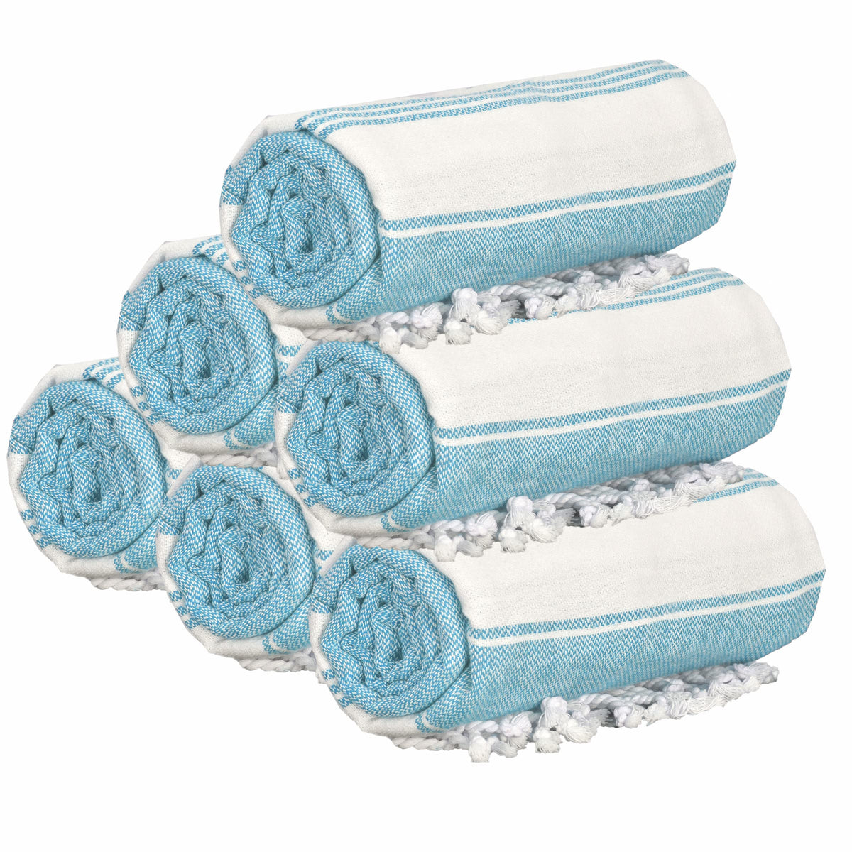 GLAMBURG folded front towel showing neat stripes and compact storage benefit