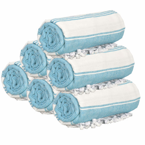 GLAMBURG folded front towel showing neat stripes and compact storage benefit
