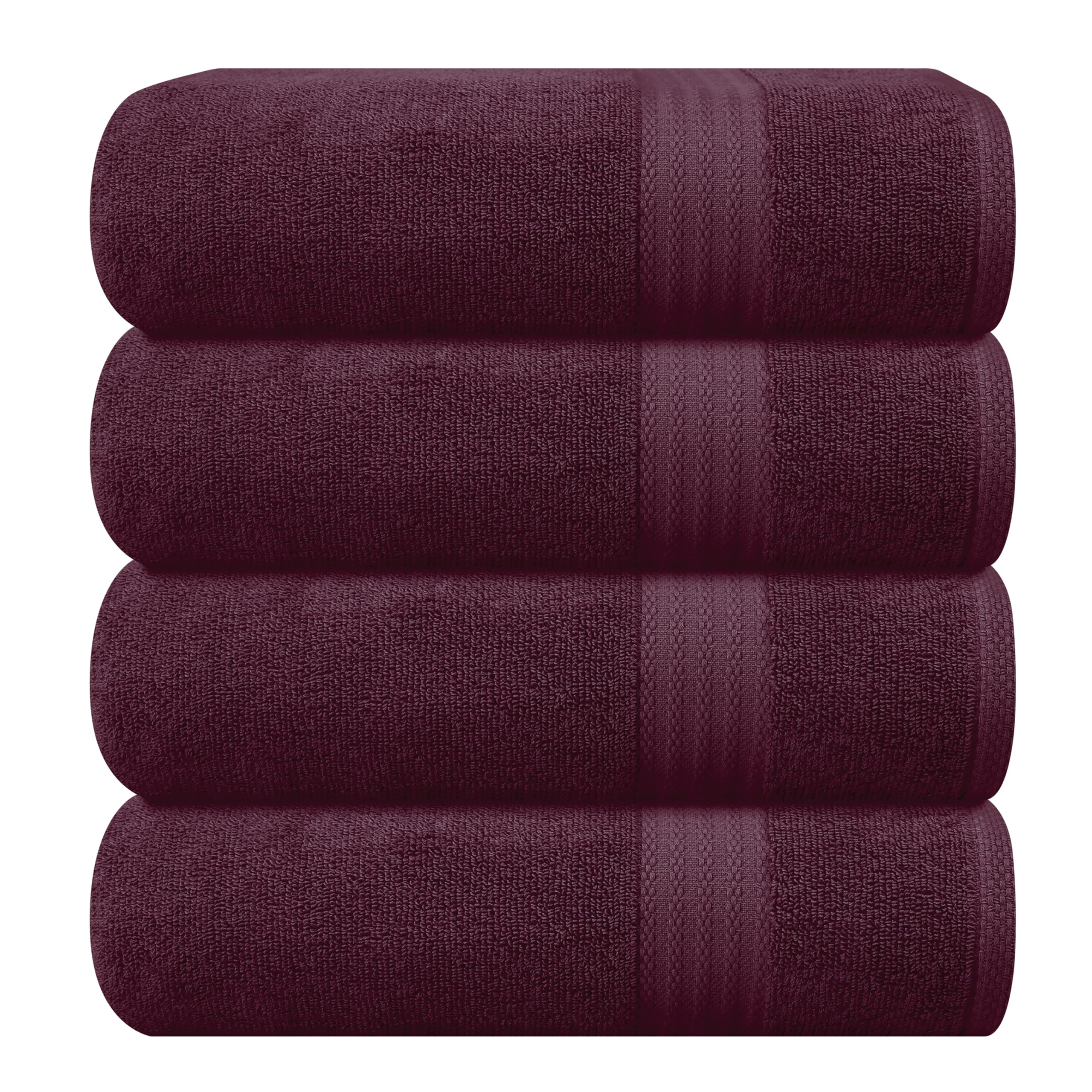 GLAMBURG front view of four burgundy towels showing coordinated set and neat fold