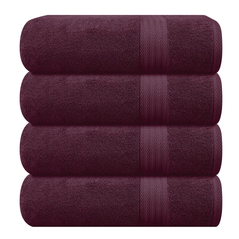 GLAMBURG front view of four burgundy towels showing coordinated set and neat fold
