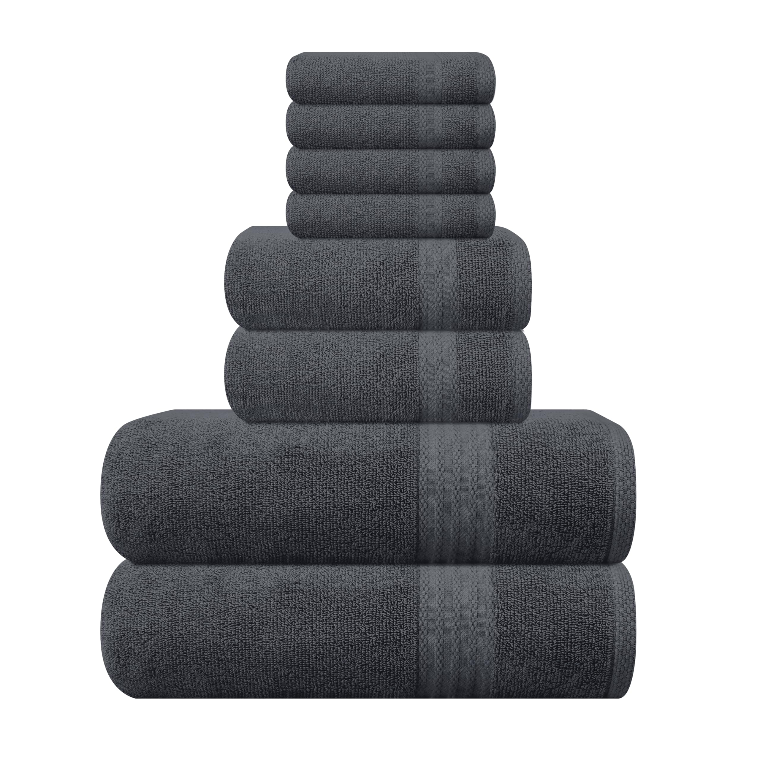 GLAMBURG front view of charcoal grey towel set highlights cohesive design and luxury