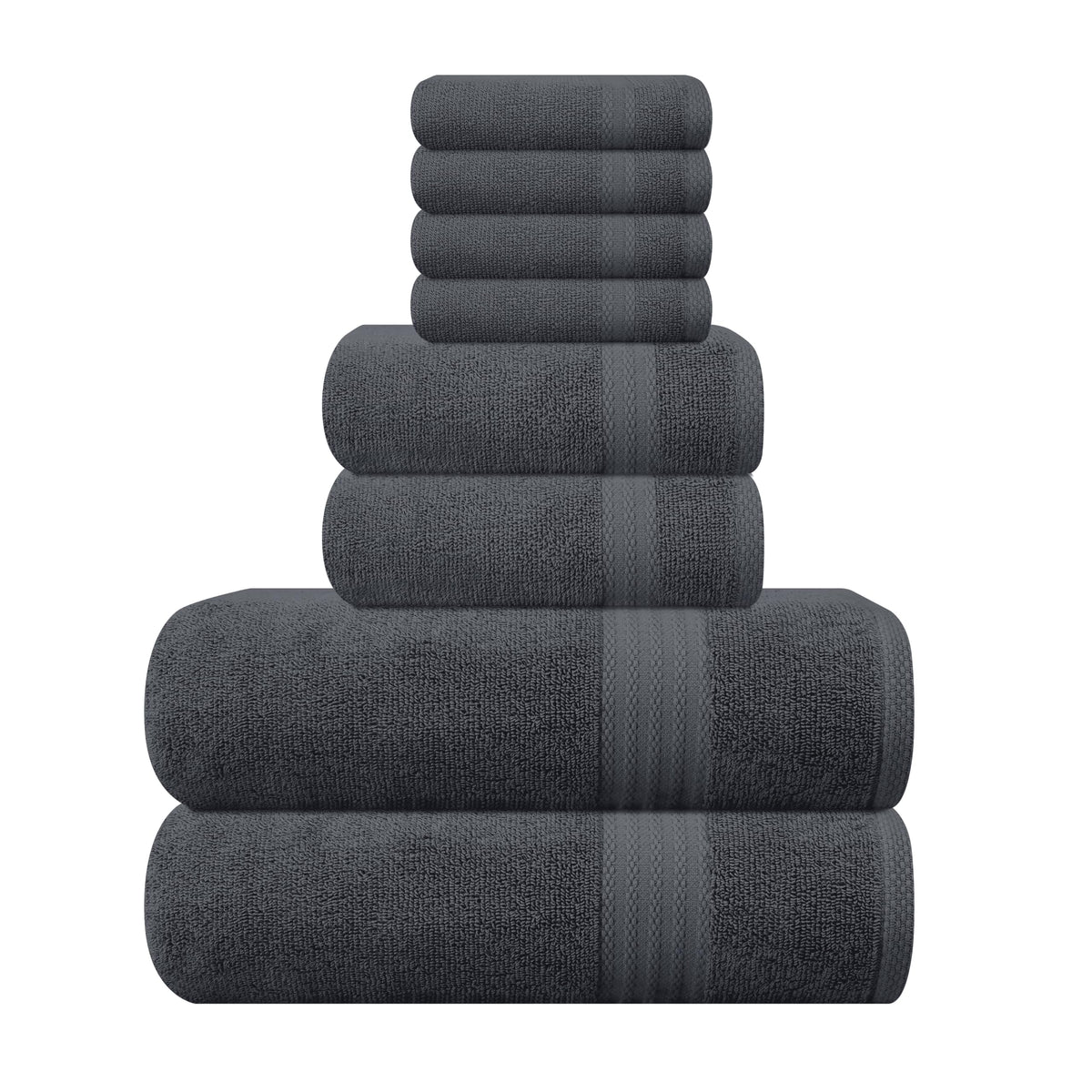 GLAMBURG front view of charcoal grey towel set highlights cohesive design and luxury