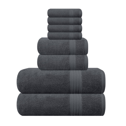GLAMBURG front view of charcoal grey towel set highlights cohesive design and luxury