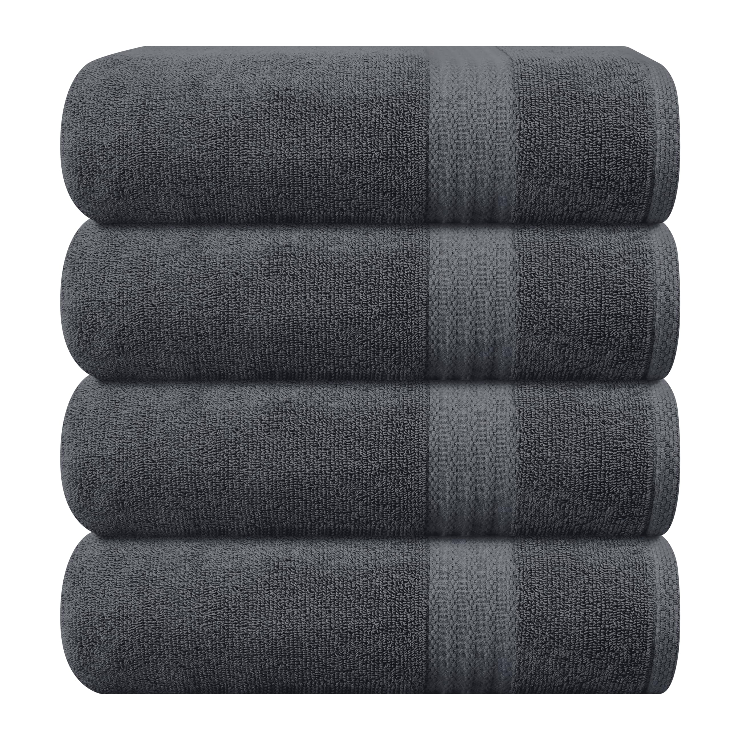 GLAMBURG front view of four charcoal towels showing set and color benefit