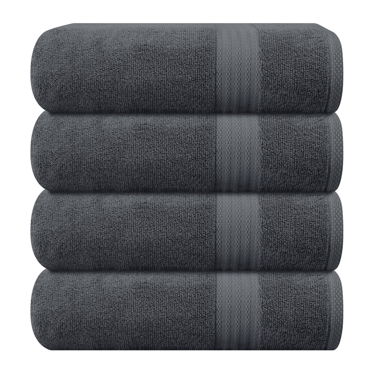 GLAMBURG front view of four charcoal towels showing set and color benefit