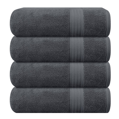 GLAMBURG front view of four charcoal towels showing set and color benefit