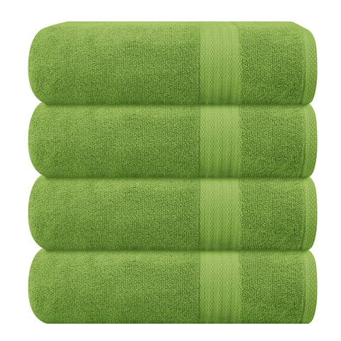 GLAMBURG front view of four kiwi green towels showing coordinated set and neat fold