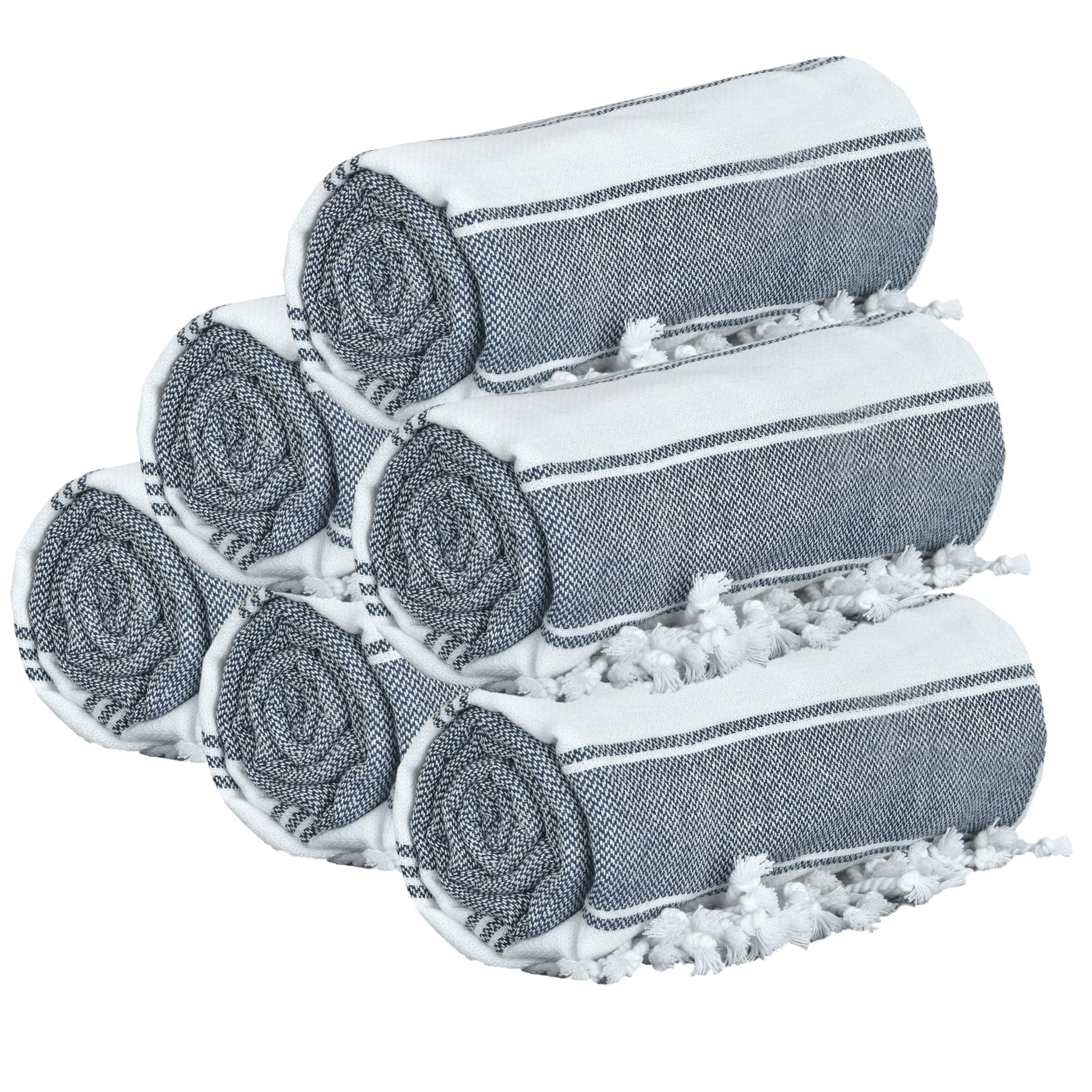 GLAMBURG front packaging showing six navy towels, convenient multipack