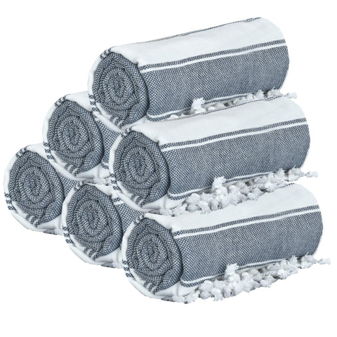 GLAMBURG front packaging showing six navy towels, convenient multipack