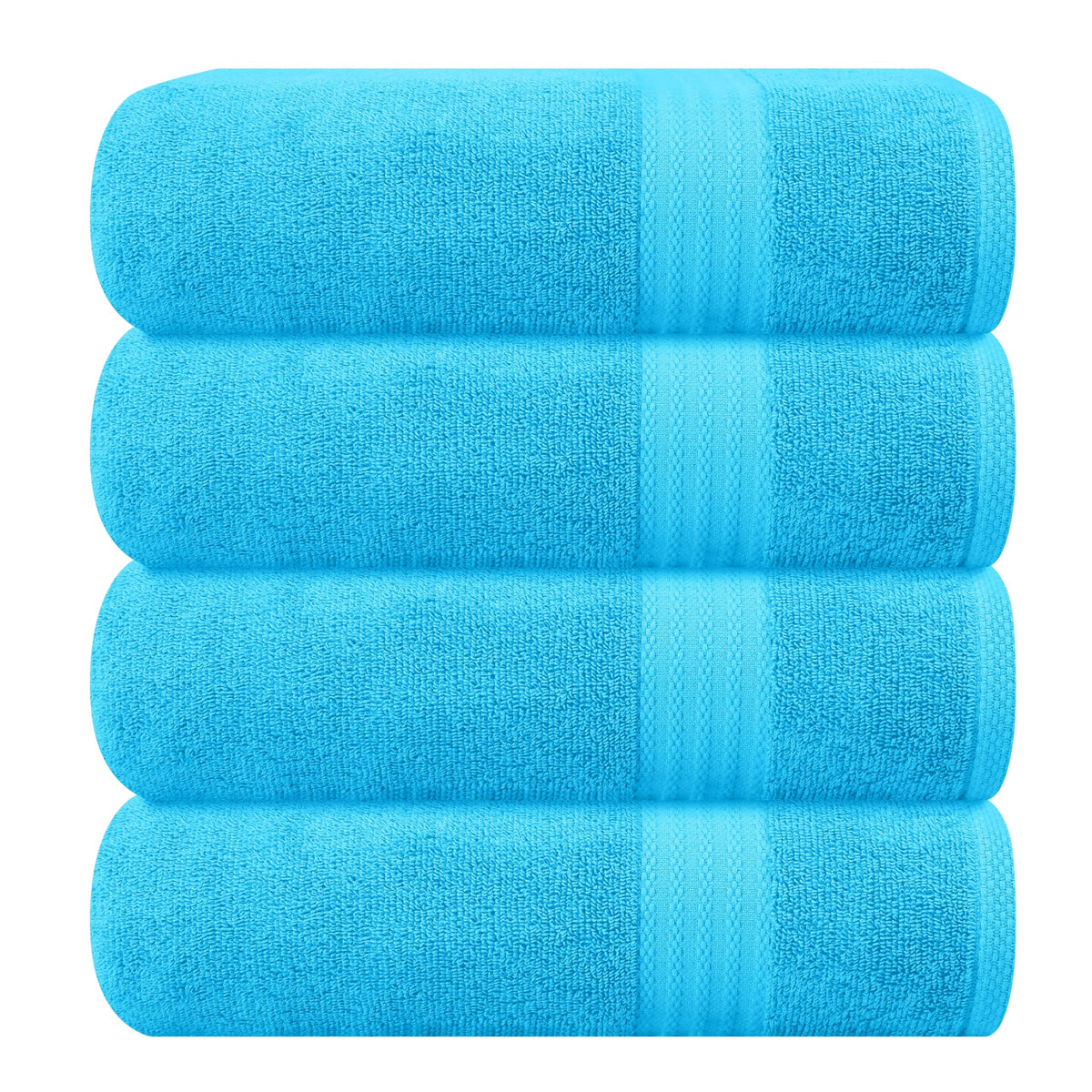 GLAMBURG front view of four turquoise towels showing set and color benefit
