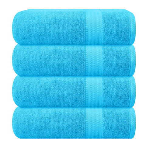 GLAMBURG front view of four turquoise towels showing set and color benefit