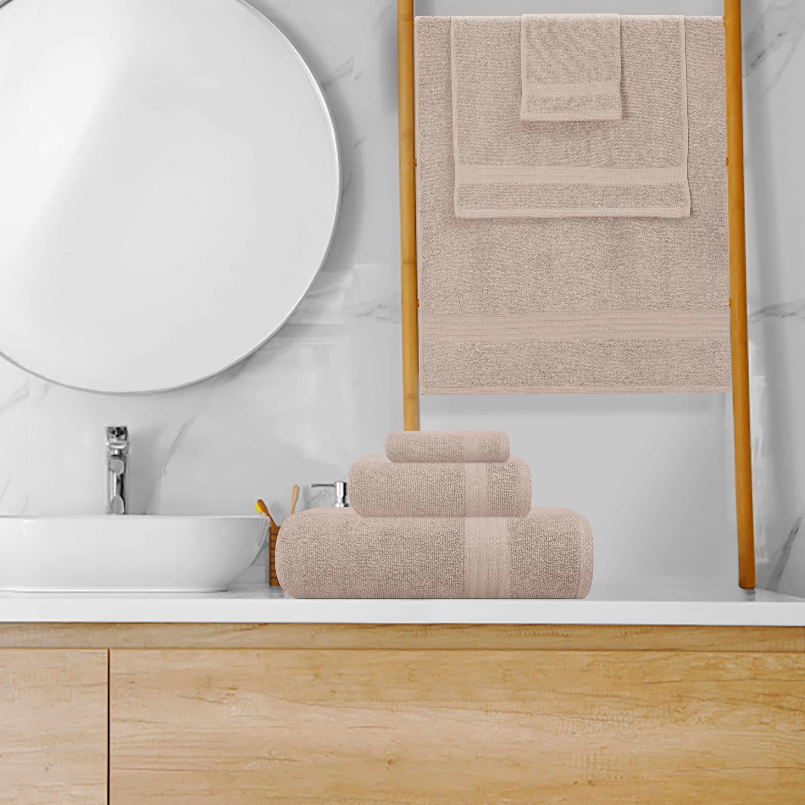 GLAMBURG hand towel displayed by sink demonstrating quick-dry convenience